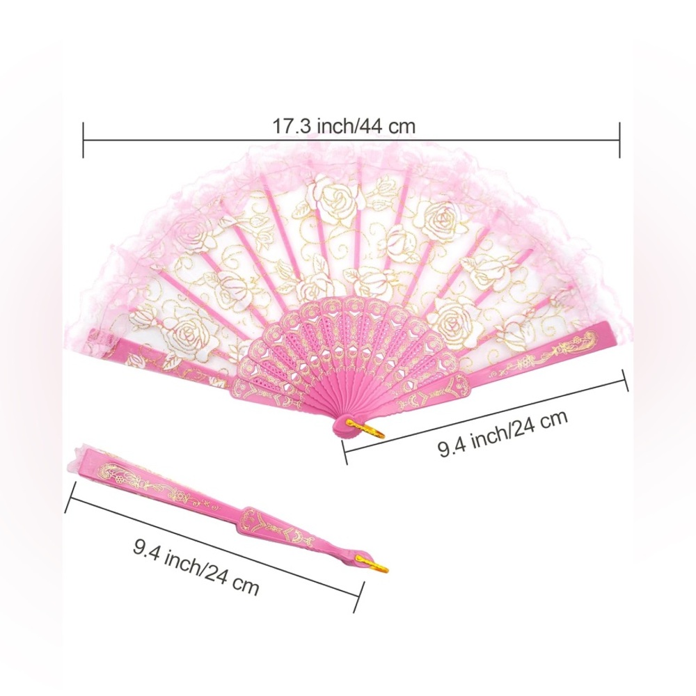 Lace Handmade Rose Embroidered Fan - Picture 4 of 4
